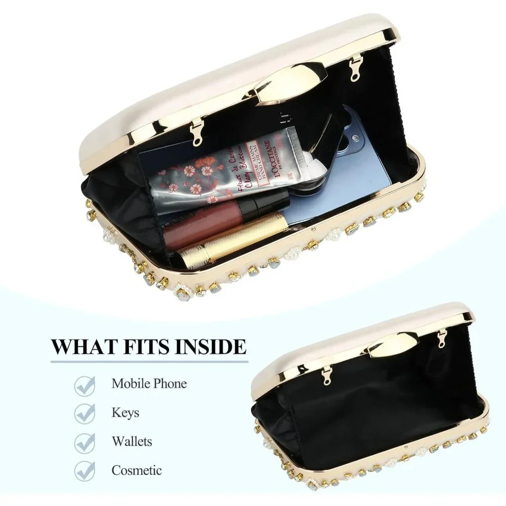 Beaded Satin Evening Clutch Bag for Women with Rhinestones, Gift Idea